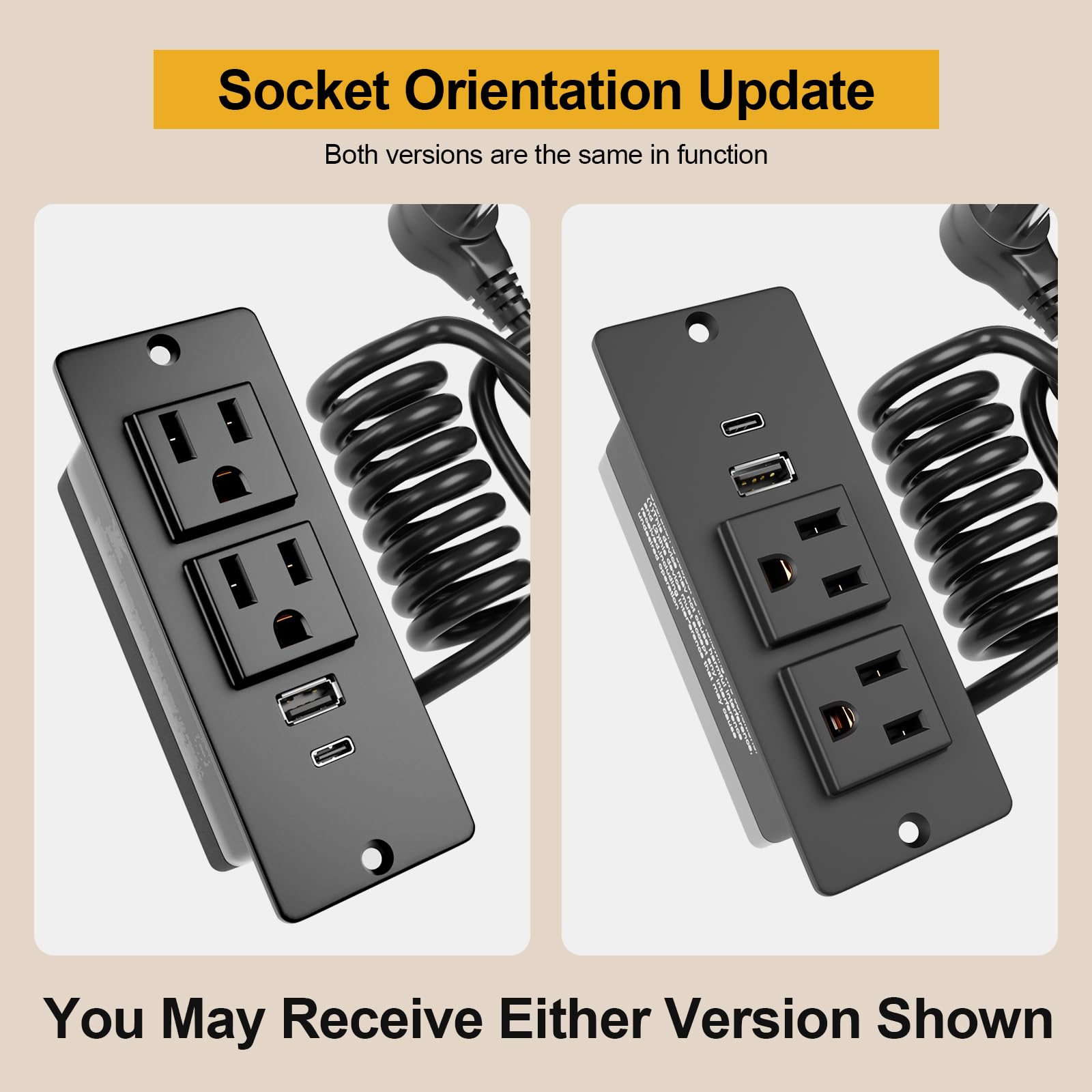 Zestaw gniazd do szuflad, gniazdo podtynkowe z 4 gniazdami, 2 porty AC 12 A, USB-A, USB-C, sprężynowy kabel zasilający 1,2 m, na liście