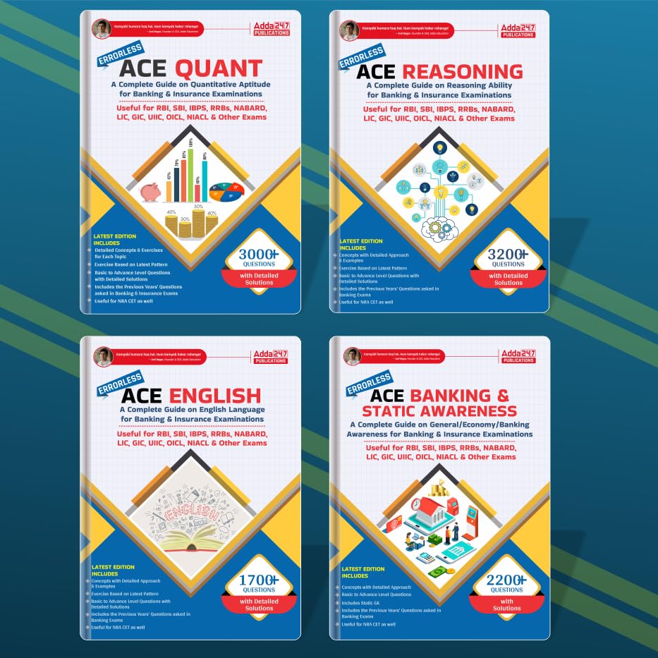 Image of Bank Exam Study books Ace Reasoning + Ace Quant + Ace Banking & Static Awareness + Ace English For SBI , RBI, IBPS , RRB's, NABARD, LIC Other Bank Exams 2026 (English Printed Edition) By Adda247