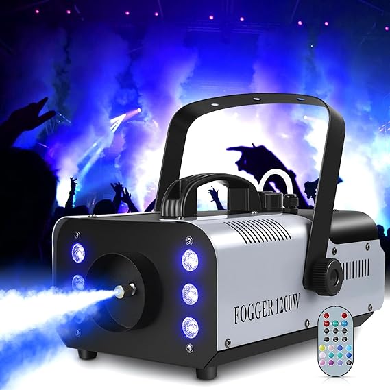 1200W Fog Machine with RGB 6LEDs DJ Lights Smoke Machine for Parties Theater Professional Stage Home Smoke Machine Indoor/Outdoor Party DJ Nightclub Wedding