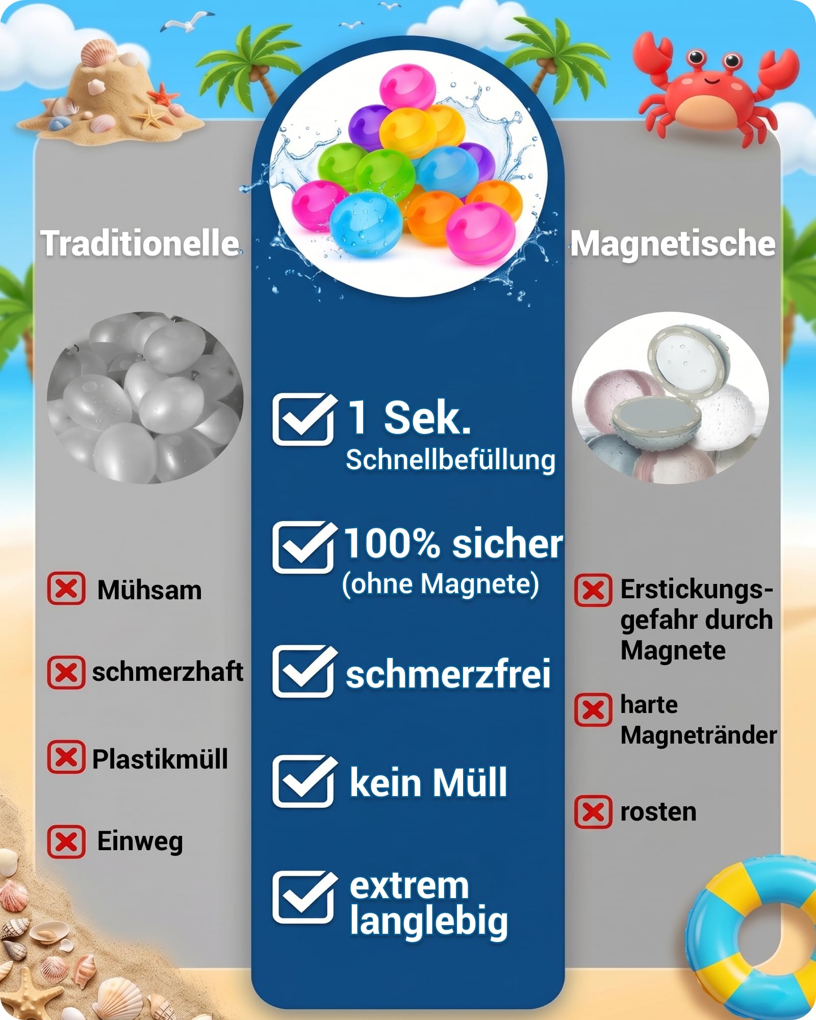 12 Stück Wasserbomben Wiederverwendbar Selbstschließend, Nicht Magnetische Silikon Wasserballons Schnell Befüllbar, BPA-Freies Wasserspielzeug für Outdoor Pool Strand (Kinder & Erwachsene)