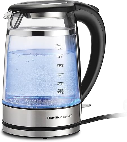 Hamilton Beach Hervidor de té eléctrico de doble pared de 1.7L, caldera de agua y calentador, filtro de malla integrado, apagado automático y