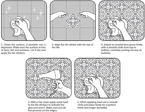 Miniatura 6 de 24 calcomanías decorativas para azulejos de 6 x 6 pulgadas, calcomanías de vinilo removibles para azulejos de pared de baño, cocina, escalera