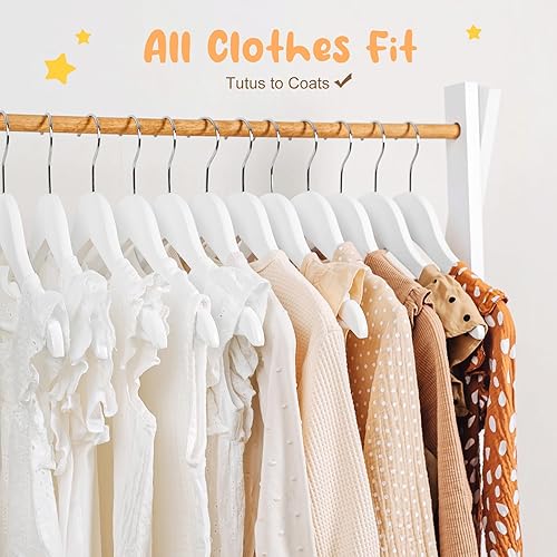 Miniatura 7 de HOUSE DAY Perchas de madera para niños, paquete de 20 perchas de madera para ropa de bebé, percha para niños con barra antideslizante para