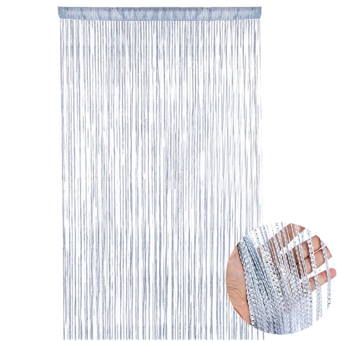 Senda Silver String Door Curtain Fly Screen, String Doorways Divider Glitter Tassel Hanging Doorways Dividers Window Curtain Panel Party Decorations 39.4 X 78.7 Inch (Silver)