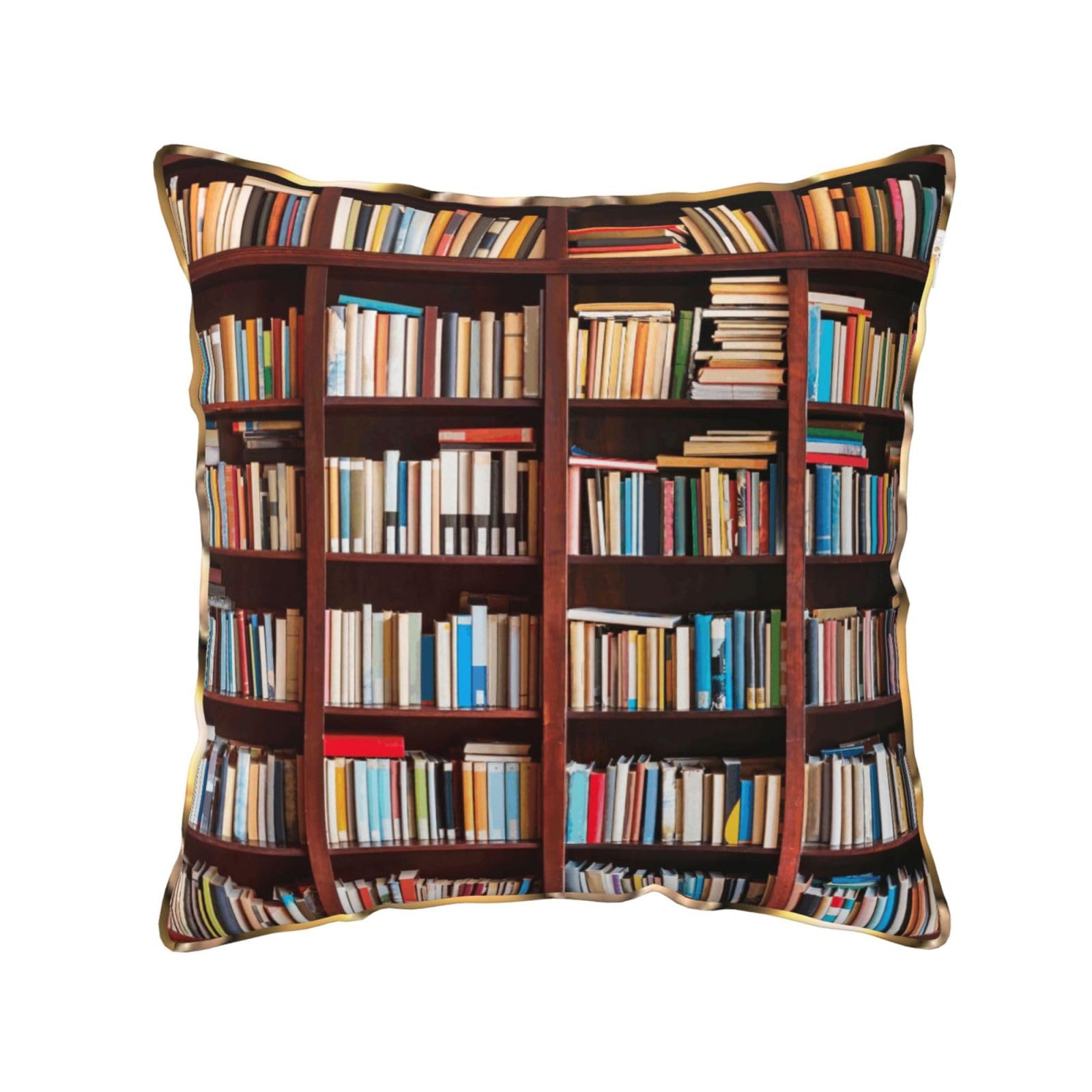 AUBKFELD books Printed Velvet Cushion Cover 50x50 CM with Gold Edging Strip, Square Pillowcase Soft Throw Pillow Covers Case Decorative for Living Room Sofa Couch Bed Bench