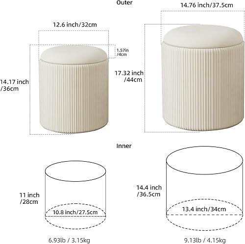 Miniatura 2 de Twira Round Ottoman with Storage Set of 2, Velvet Nesting Ottoman for Living Room,Bedroom,Dorm,RV, Flip-up Lid Coffee Table, Upholstered Makeup
