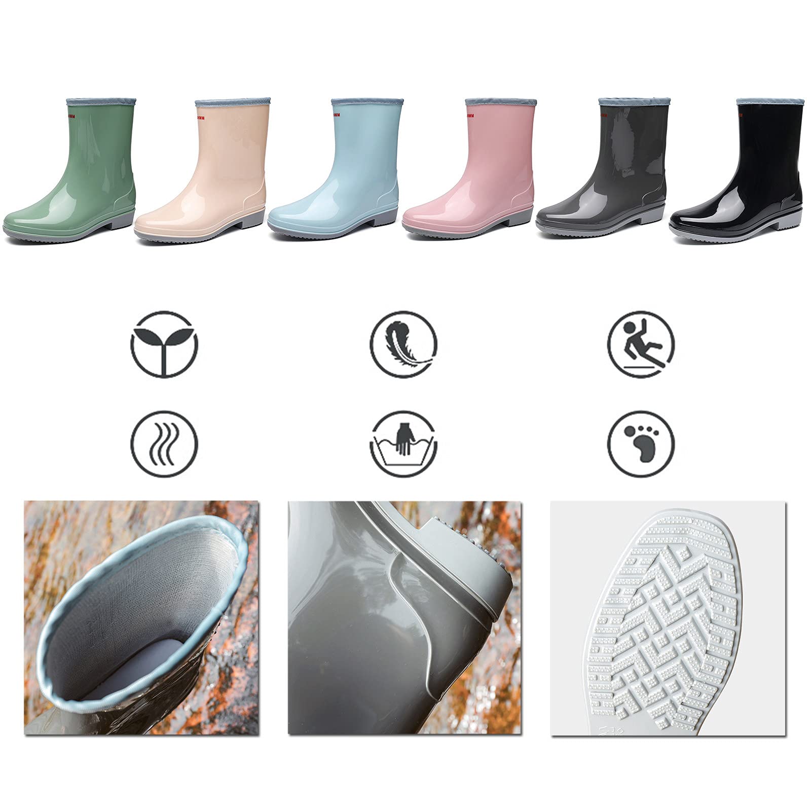 Botas de lluvia para mujer, impermeables, botines de goma, botines de goma, botines de lluvia, botas de agua, botas de jardín, antideslizantes, botas de lluvia, botas de lluvia