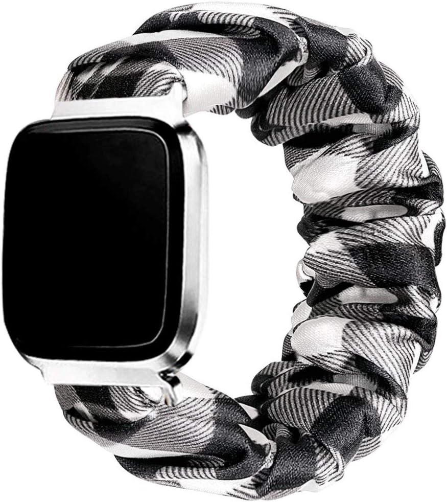 THOVSMOON Cute Scrunchie Elastic band compatible with Fitbit Versa,Comfortable and Lightweight Sport Watch Strap Replacement with Fitbit Versa/Versa 2/Versa Lite for Girls (White Plaid)