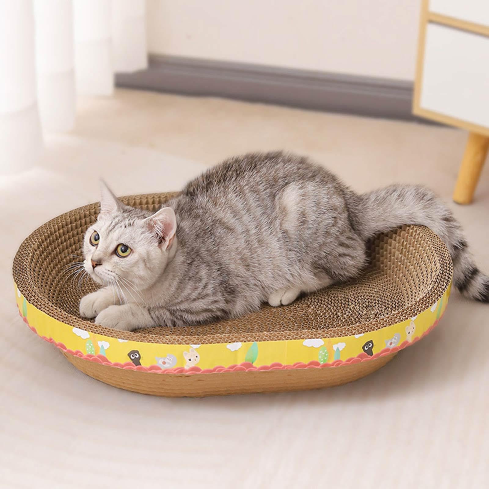 Cama antiarañazos para Gatos Ovalada – Alfombrilla antiarañazos para Gatos | de cartón ondulado, cuenco antiarañazos con hierba gata, cama antiarañazos para gatos, cojín relajante, cuna, protege