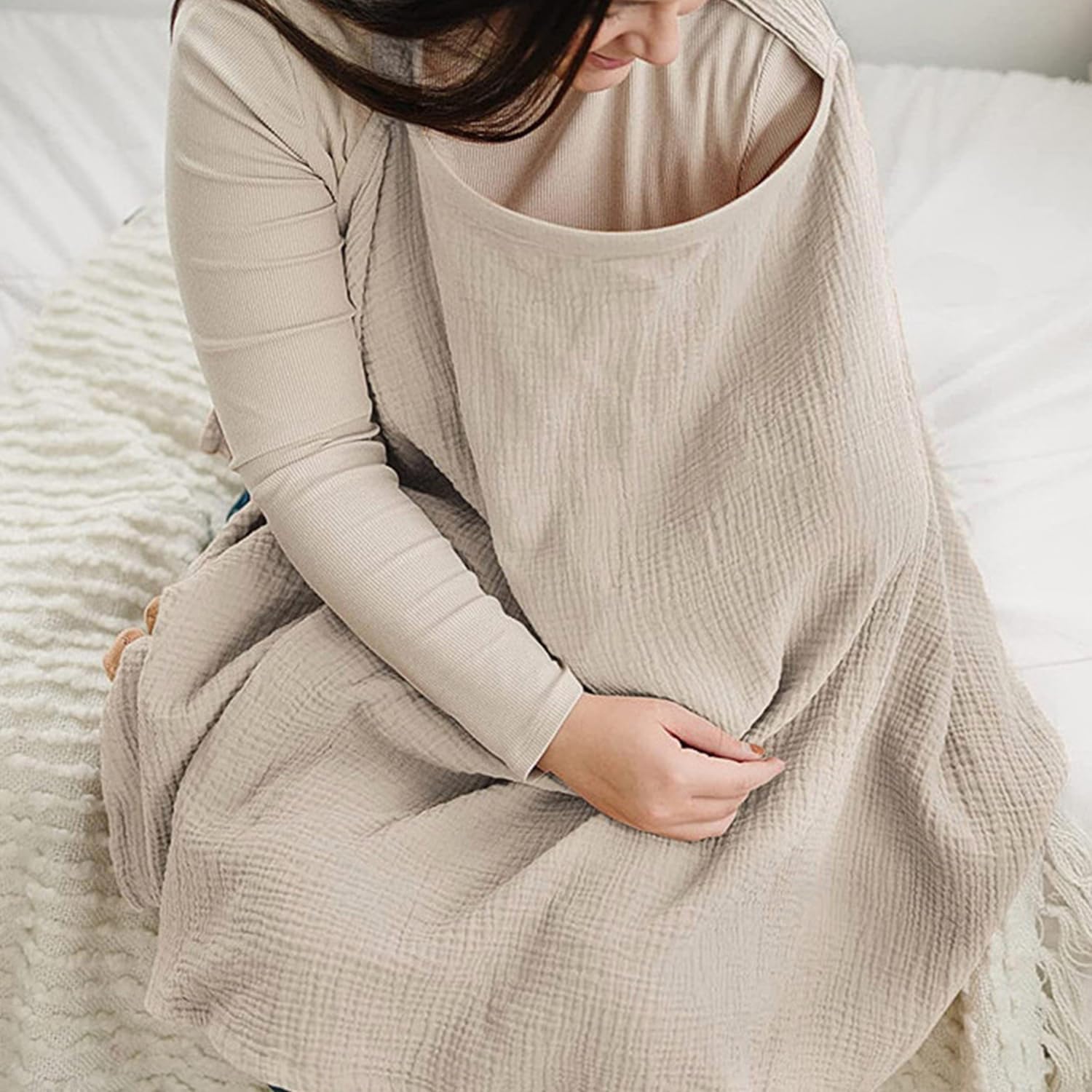 Khaki Cover for - Soft and Breathable Feeding Scarf, Feeding Cover Versatile Multi-Functional Nursing Shawl for Mothers, Chic and Lightweight Design with Full Coverage for Private Nursing Anywhere - Image 6 thumbnail