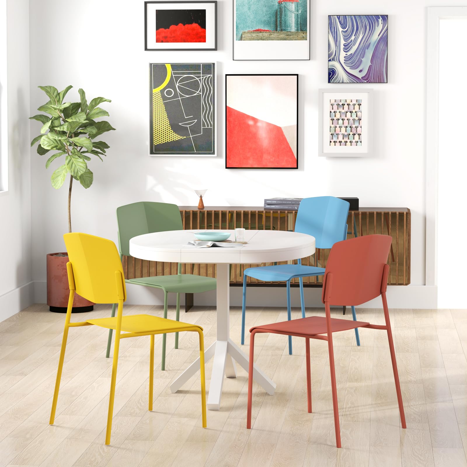 GIANTEX Juego de 4 Sillas de Comedor Apilables, Sillas de Cocina con Respaldo y Asiento Ancho de Polipropileno, Sillas con Patas de Metal, Carga hasta 160 kg, para Comedor, Cocina (Multicolor)