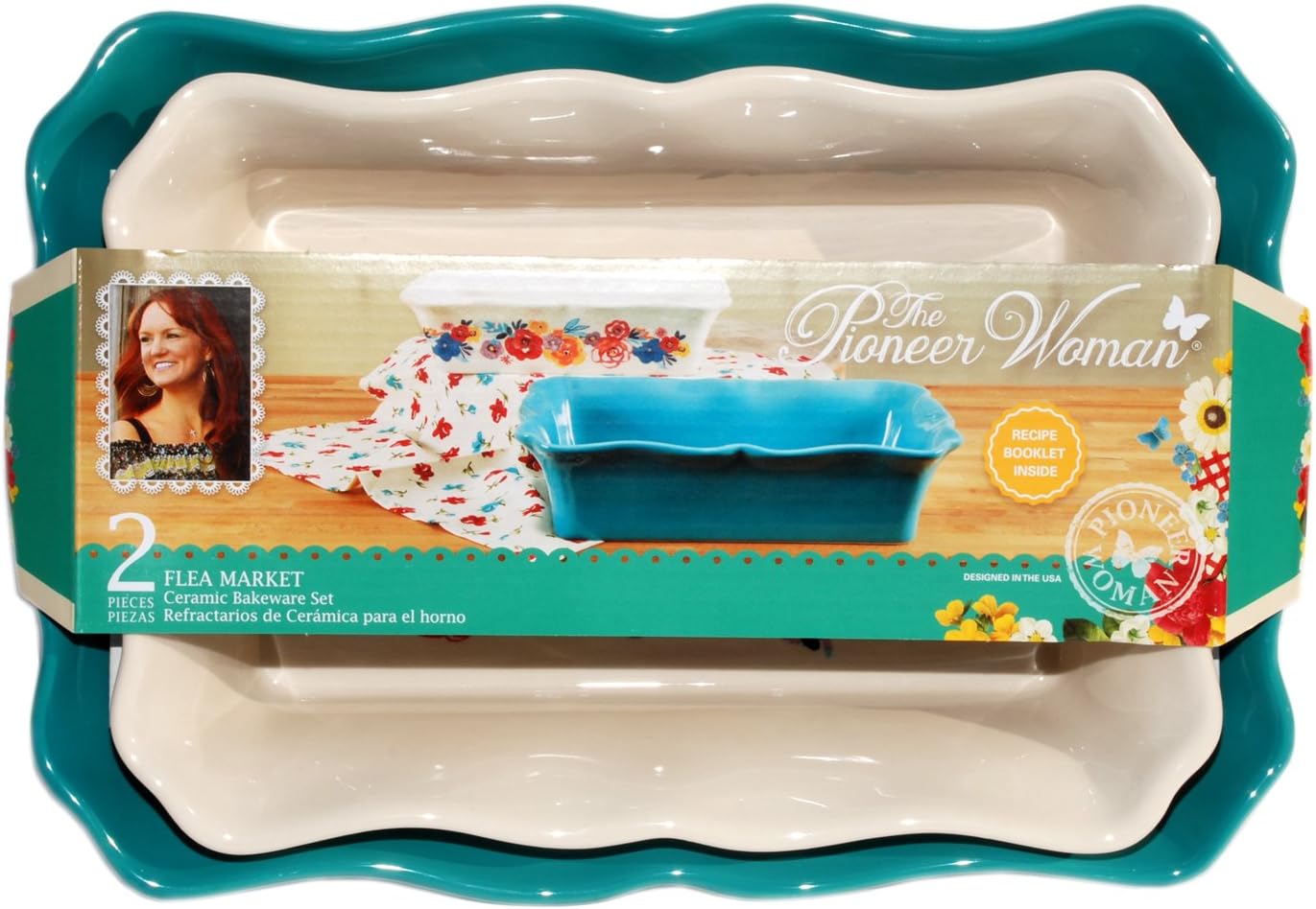 The Pioneer WomanFlea Market 2-Piece Decorated Rectangular Ruffle Top Ceramic Bakeware Set