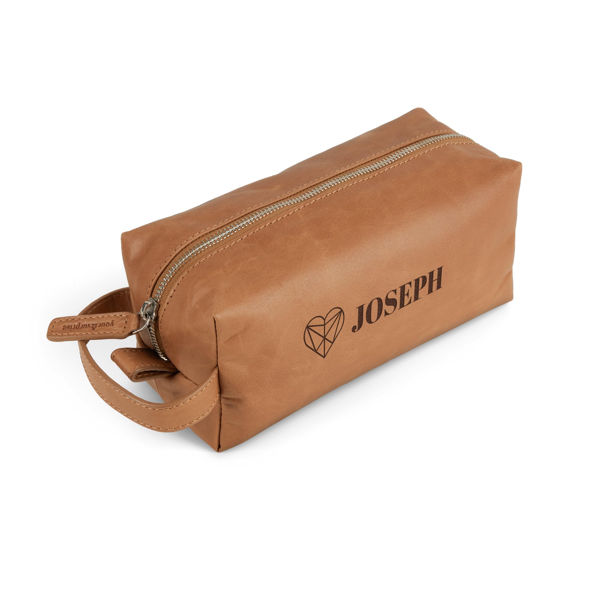 Trousse de Toilette Cuir Personnalisée - Cadeau Anniversaire Homme & Femme, Trousse de Maquillage et de Voyage en Cuir Véritable Marron, Gravée avec Nom et Texte, pour Homme et Femme