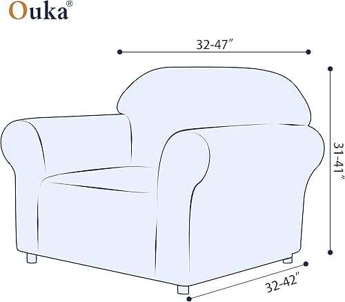 Miniatura 3 de Ouka Funda elástica superior para sofá de 1 pieza, protector suave de muebles con parte inferior elástica (vino, S)