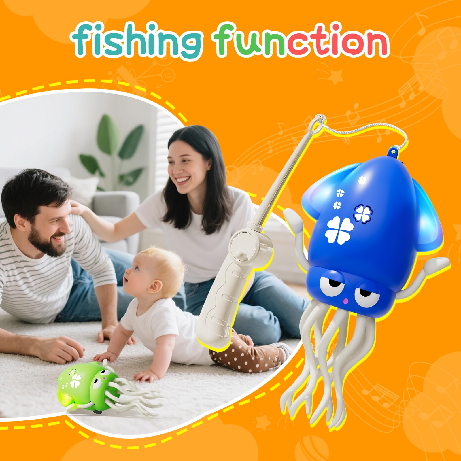 KJIXYUNG Polpo Giocattolo Danzante e strisciante con luci LED e Musica - Giocattolo interattivo Musicale oscillante Automatico - Regalo di Compleanno Divertente (Verde)