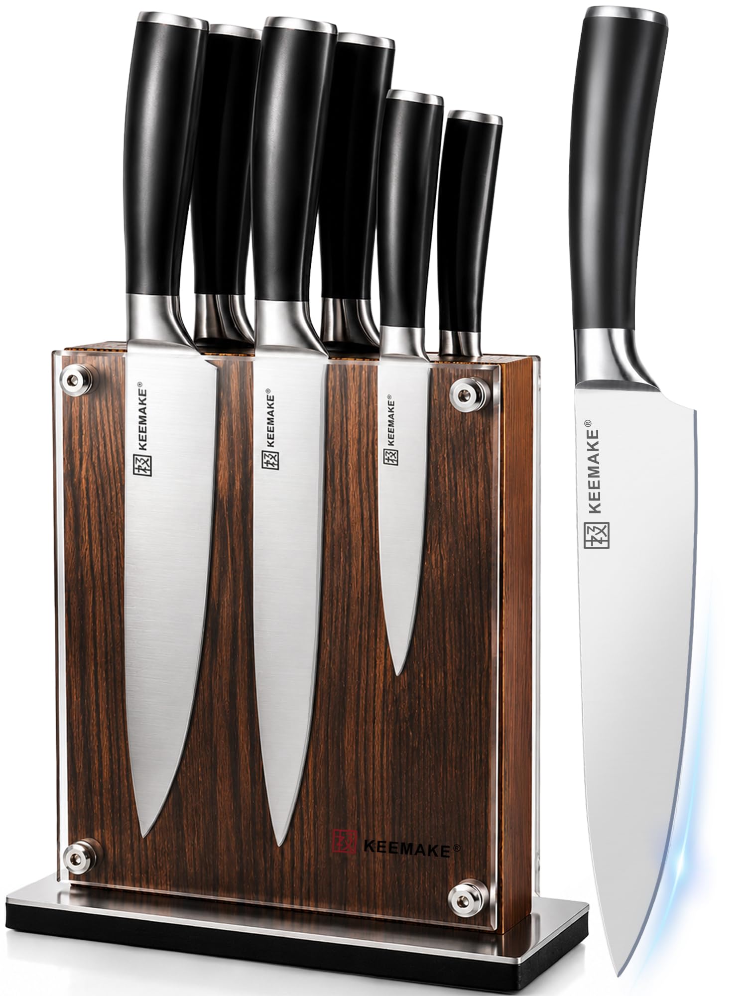 KEEMAKE Messerset 7-teilig mit Magnet Messerblock magnetisch – Profi Küchenmesser Set aus Edelstahl – Scharfe Kochmesser Brotmesser Santoku – Hochwertiger Messerhalter, Vatertagsgeschenk für Papa