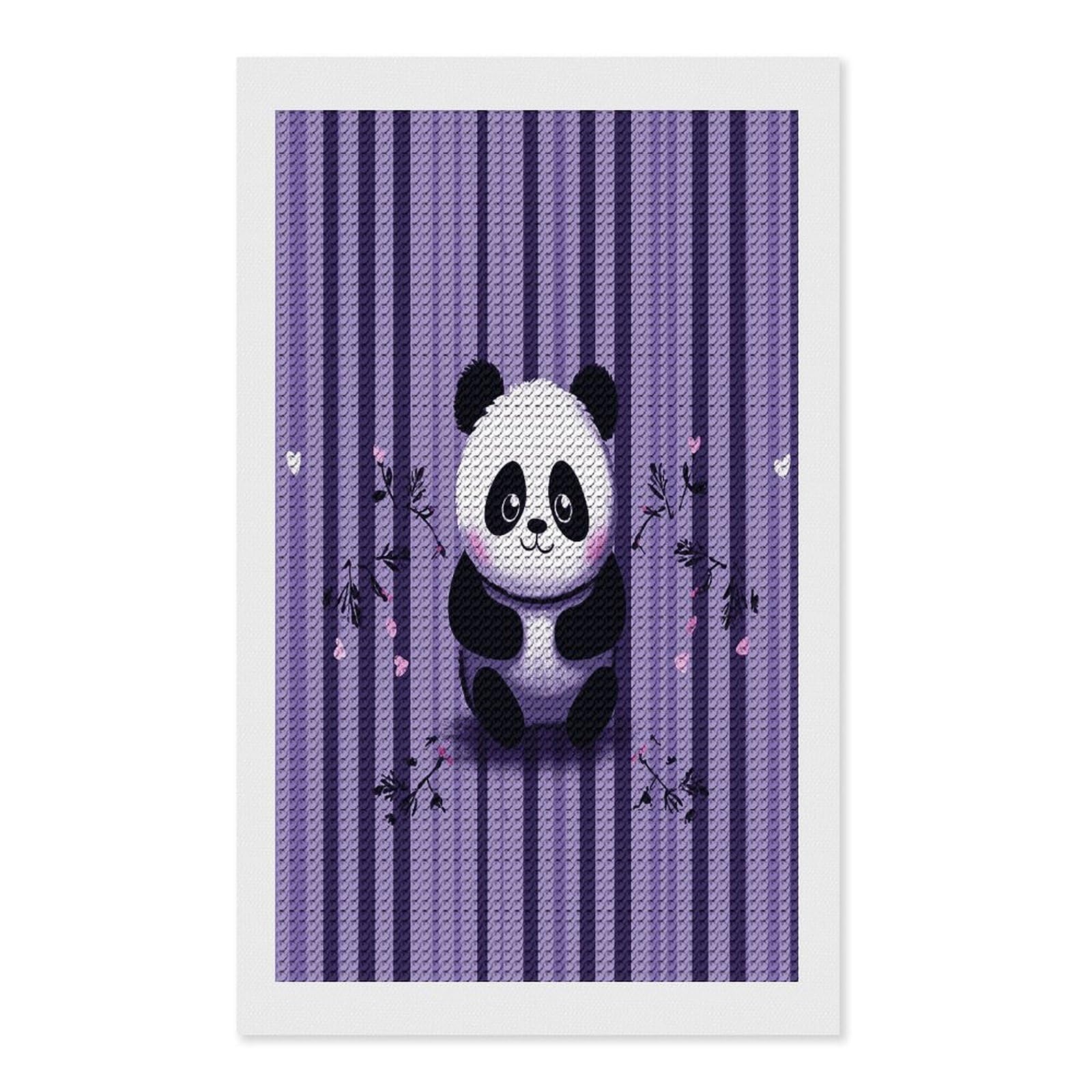 FekiLoot Purple Striped Panda Diamond Art Kits for Adults Diamond Painting Kits for Beginners DIY Diamond Art Kits Round Full Drill Diamond Dot Gem Painting for Home Wall Decor Gift 12"x20"