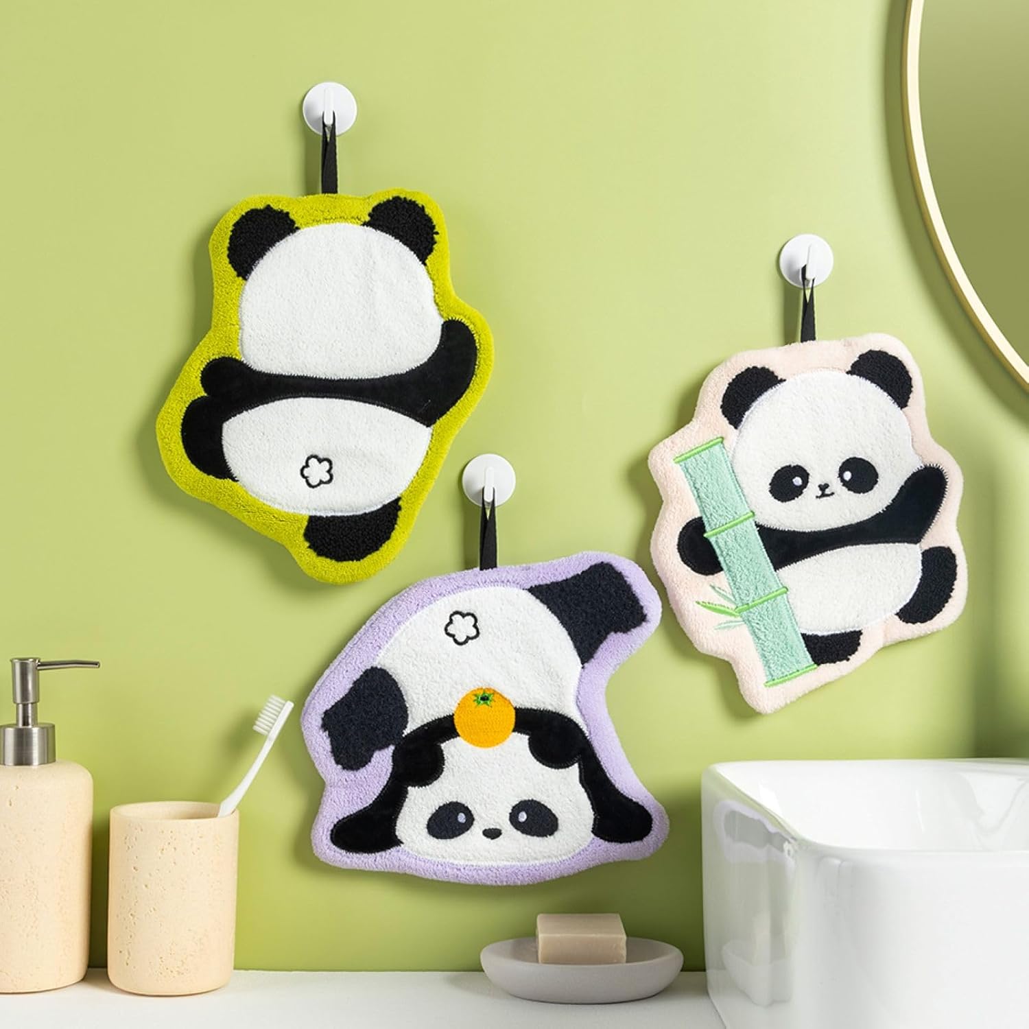 Panda Cartoon Hand Towel Set - Ultra Absorbent-Soft Hanging Hand Towels for Bathroom Kitchen, Fun Birthday Panda Gift for Kid Children - Image 3