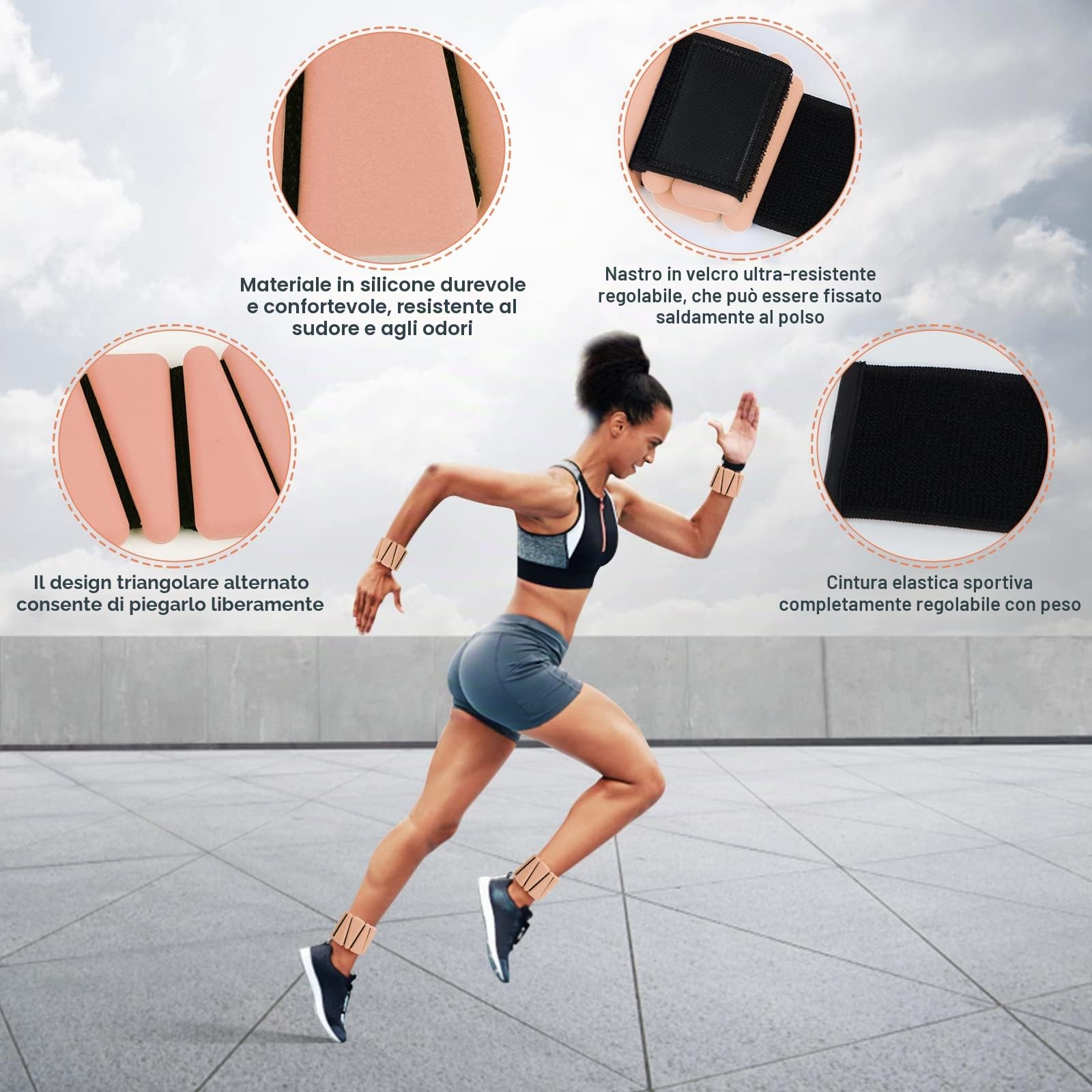 Set di 2 pesi da polso regolabili in silicone per donne e uomini, pesi indossabili per caviglia/polso, adatti per yoga, danza, pilates, esercizi in piscina e jogging, 0,9 kg