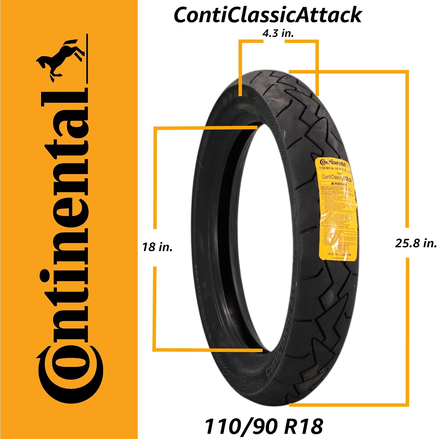 Continental ContiClassicAttack Motorcycle Tire - Classic Look with Modern Performance, Enhanced Grip and Stability for Vintage and Retro Bikes (110/90 R 18)