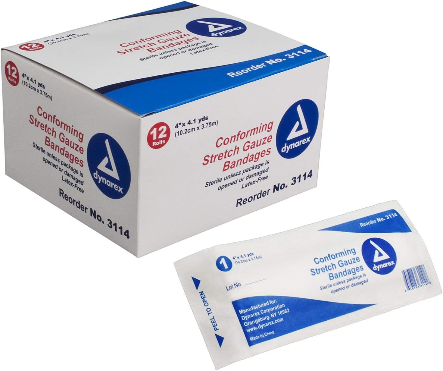 Dynarex 3114 Stretch Gauze Bandages , Box, 96, Bandages, 4"