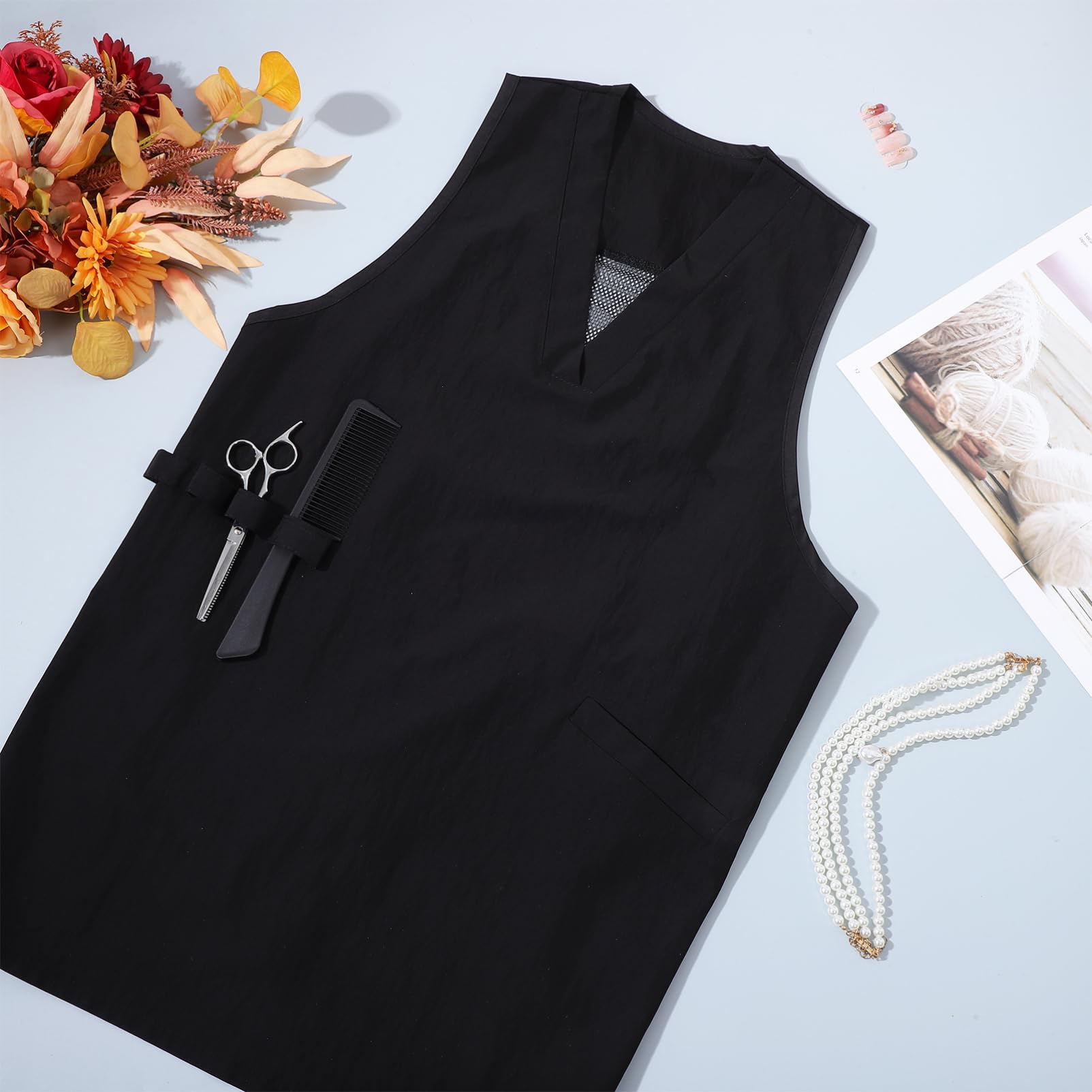 GALPADA Mesh Back Apron Household Apron Stylist Apron Cooking Apron Hair Apron Kitchen Apron Sleeveless Apron Smock Barber Apron for Women Hair Cutting Apron Hairdresser Apron Silk Black
