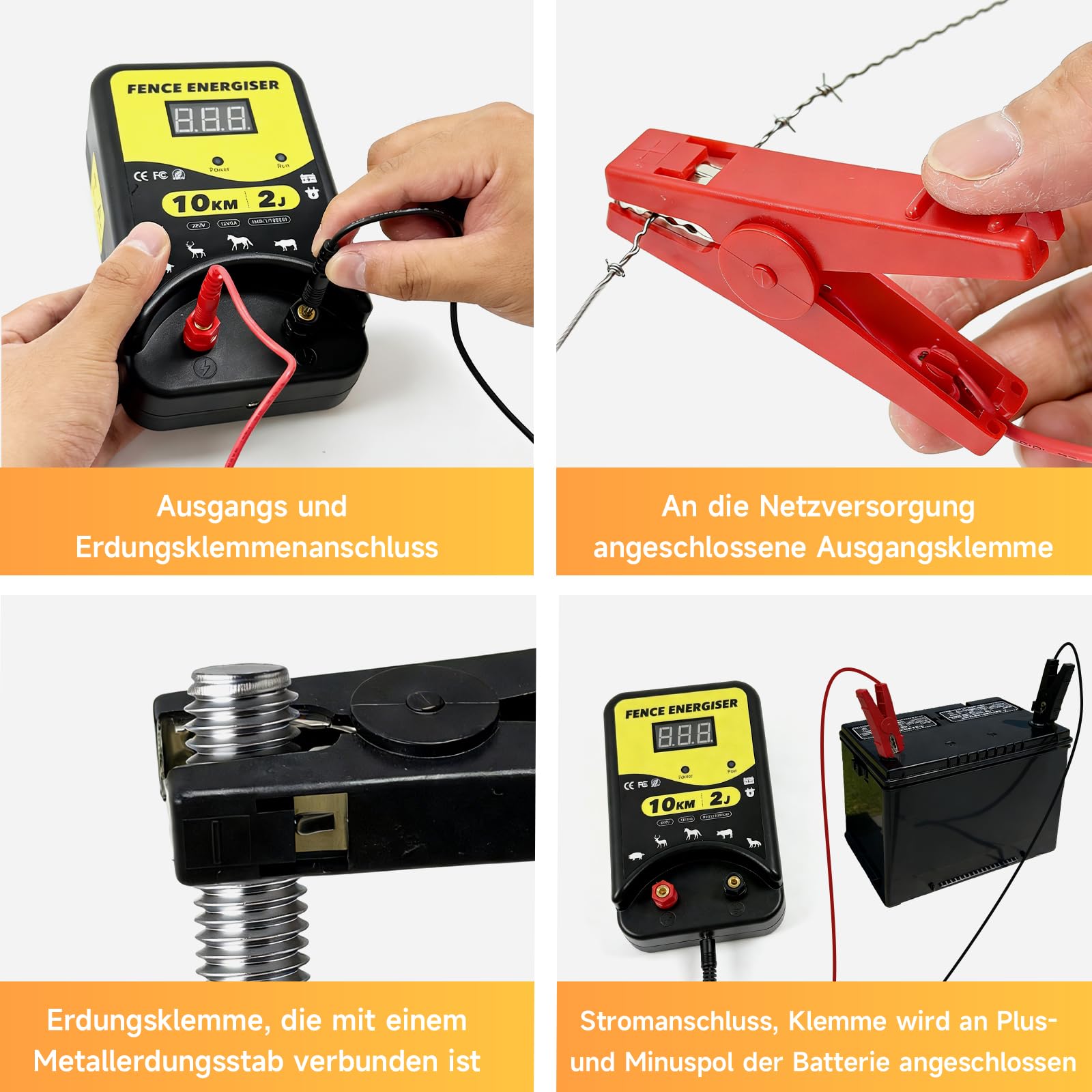 Elektrozaungerät 12V, 2J, Wasserdicht Elektrischer Weidezaun Wasserdicht mit LED-Anzeige, Weidezaungerät für Tiere wie Rinder, Pferde, Schweine, Ziegen
