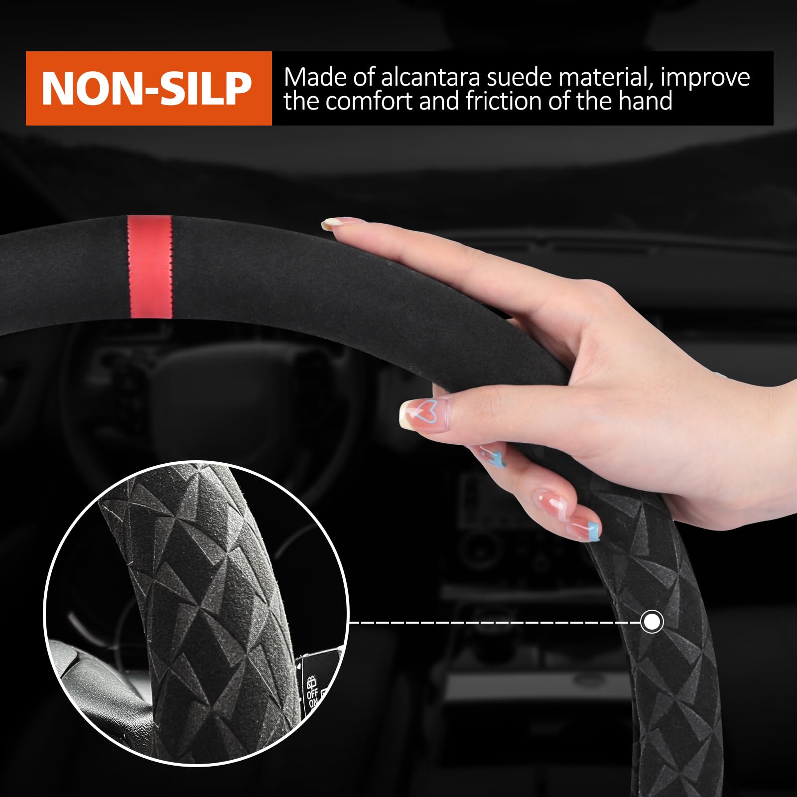 ZATOOTO Lenkradbezug Auto, Dünn Lenkradhülle mit Weichem Komfort Touch, Anti-Rutsch und Sport, 37-38cm, Schwarz