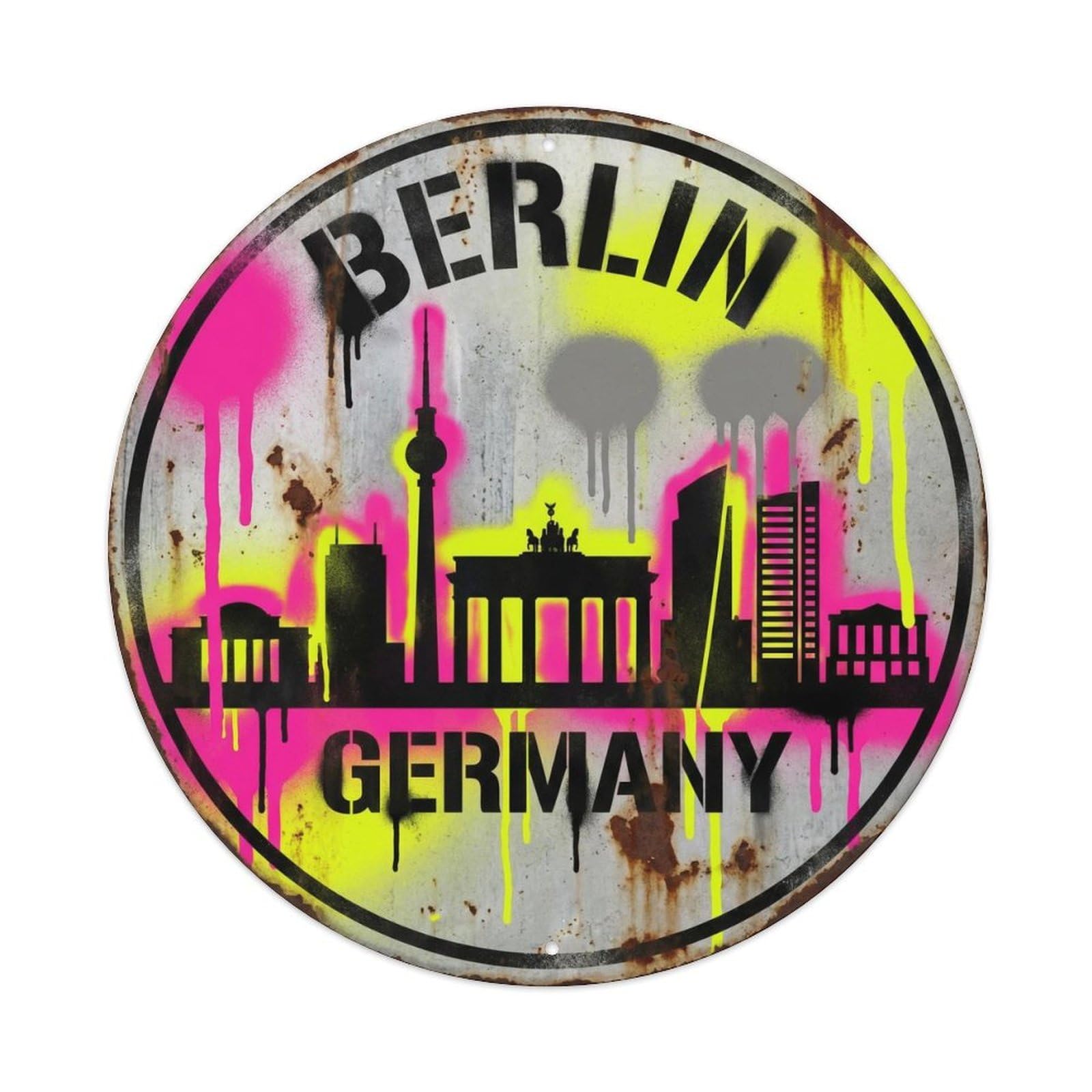 Vintage Travel Berlin Skyline Germany Metal Tin Sign Plaque Wall Decor for Cafe, Club, Garden Round Metal Poster 8x8Inch