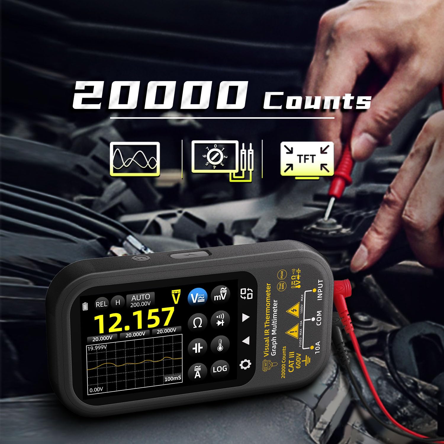 BSIDE SH6 Wärmebild Multimeter Touchscreen, Grafik Multimeter 20000 Counts TRMS mit Auto-Rotate Farbdisplay und Datenlogger, Wärmebildkamera 96x96 IR-Auflösung mit Schiebe-Makroobjektiv und Ständer