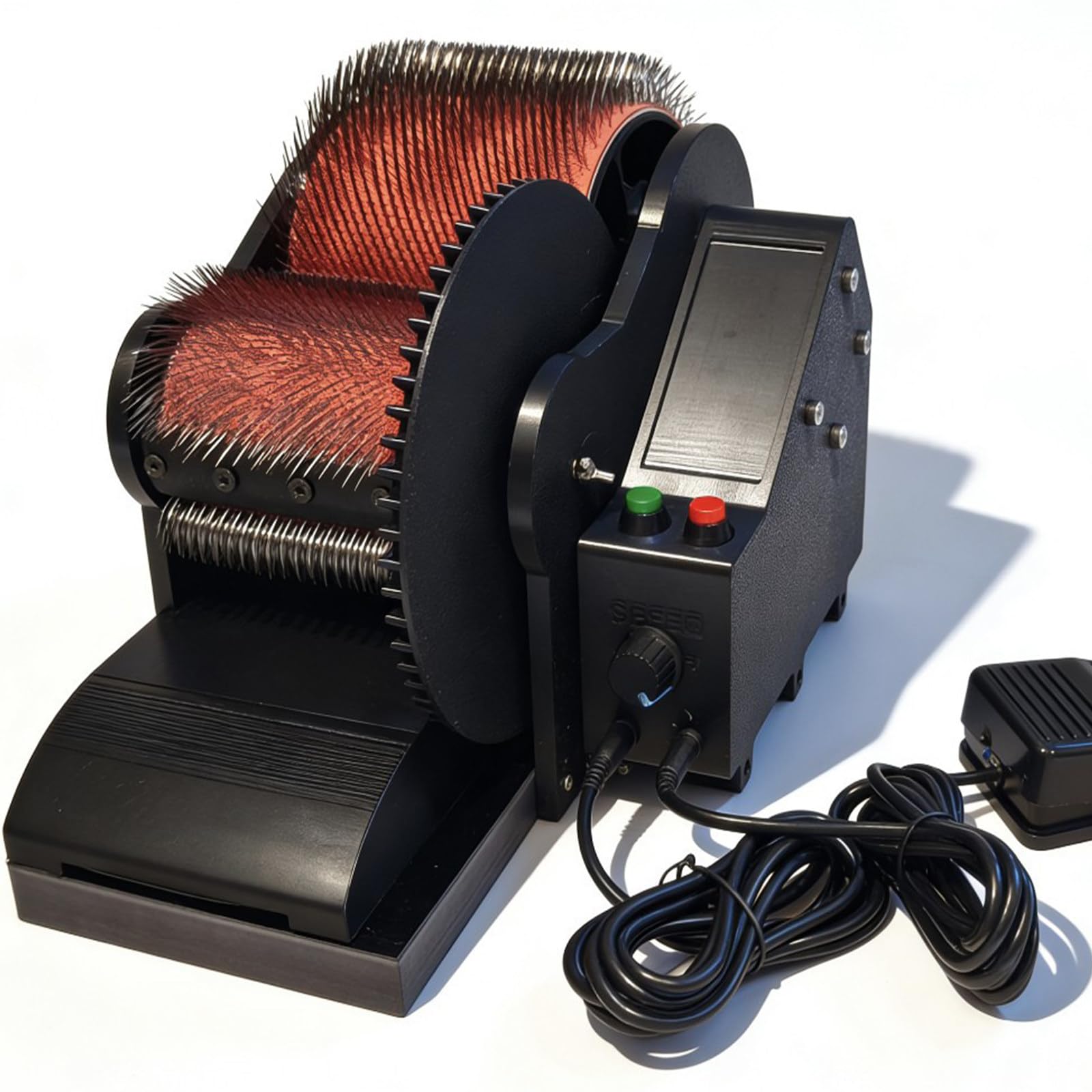 MiyKom Electric Wool Carding Machine with Dual Foot Control, Anti-Jamming Fiber Processing Equipment can Untangling Blending Sheep Wool for Craft Workshop Hand Felting Art