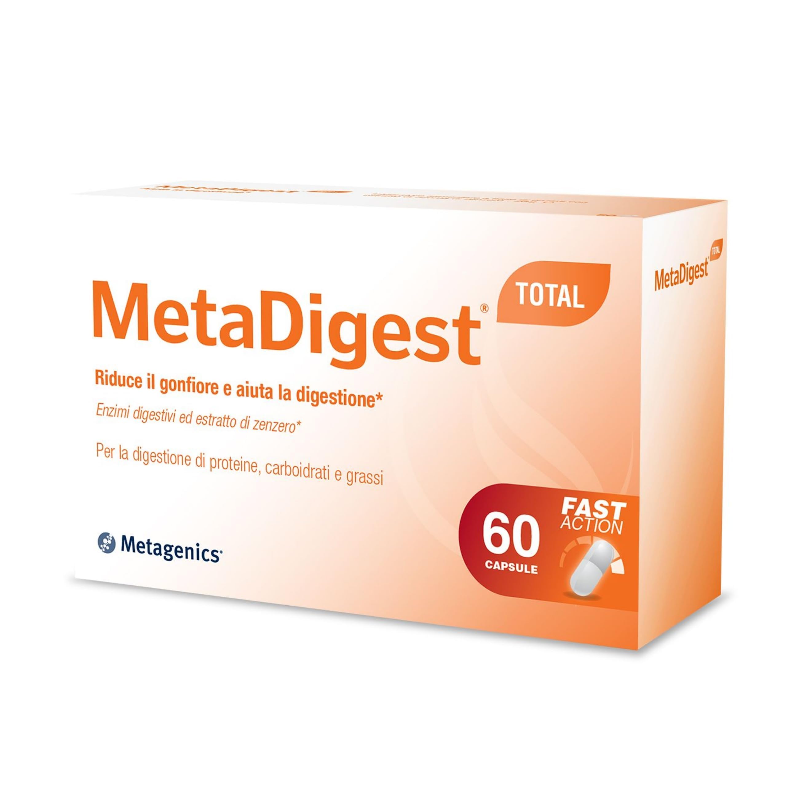 Metagenics MetaDigest Total - Riduzione Gonfiore e Digestione Veloce - 60 Capsule