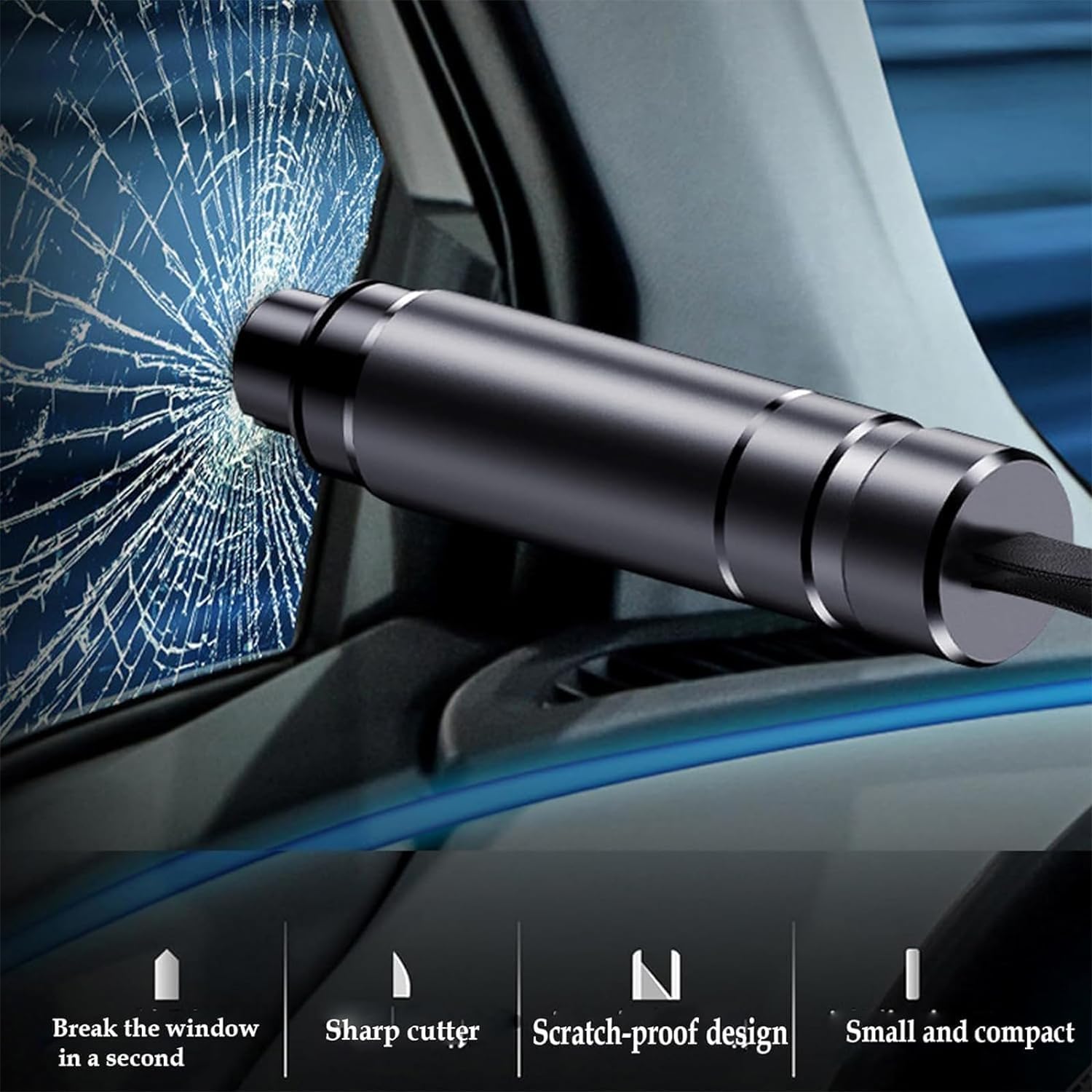 Hammerdex-Glasbrecher, sicherer Hammer-Glasbrecher, Sicherheitsgurtschneider und Auto-Notfall-Zwei-in-Eins-Fensterbrecher, Hammerdex-Autosicherheitswerkzeug (Schwarz+Blau)
