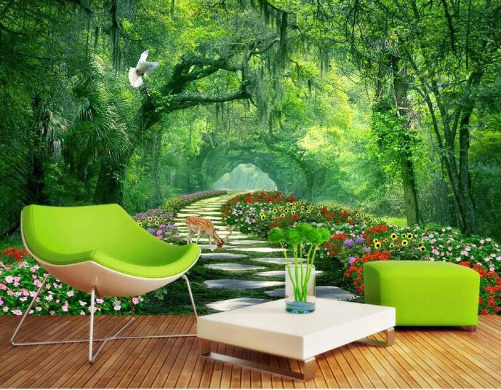 Papier peint paysage naturel 3D pour salon fleuri et lumineux