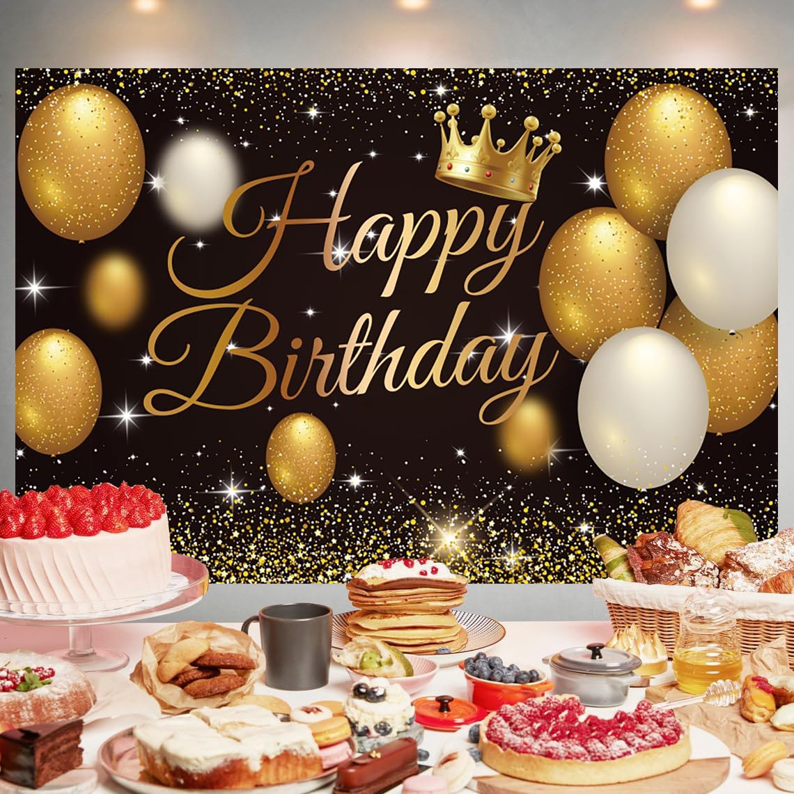 Zwart en Goud Gelukkige 18e Verjaardag Achtergrond 18 Jaar Oude Fotografie Achtergrond Party Decoratie print muur decoraties achtergrond partij achtergrond Fotocabine Studio Props