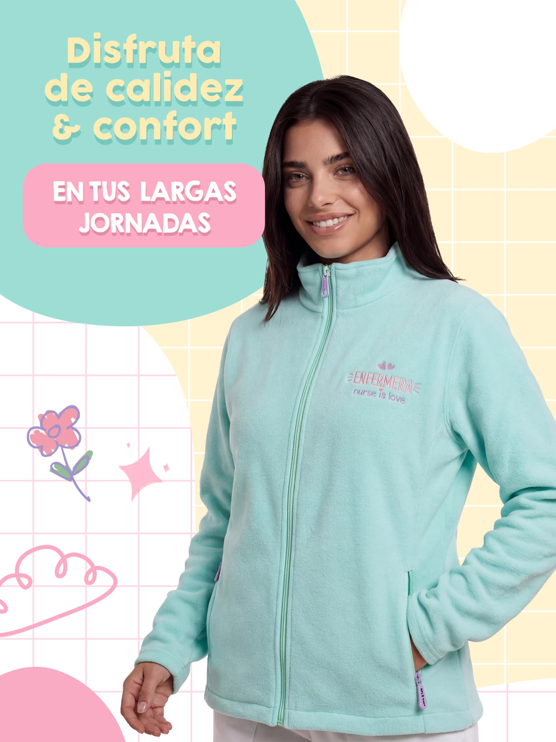 Nurse is Love Chaqueta Polar Mujer para Enfermera - Sudaderas Mujer sin Capucha, Forro Polar de Invierno Doble Bolsillo y Cremallera Facil de Lavar Enfermera Original