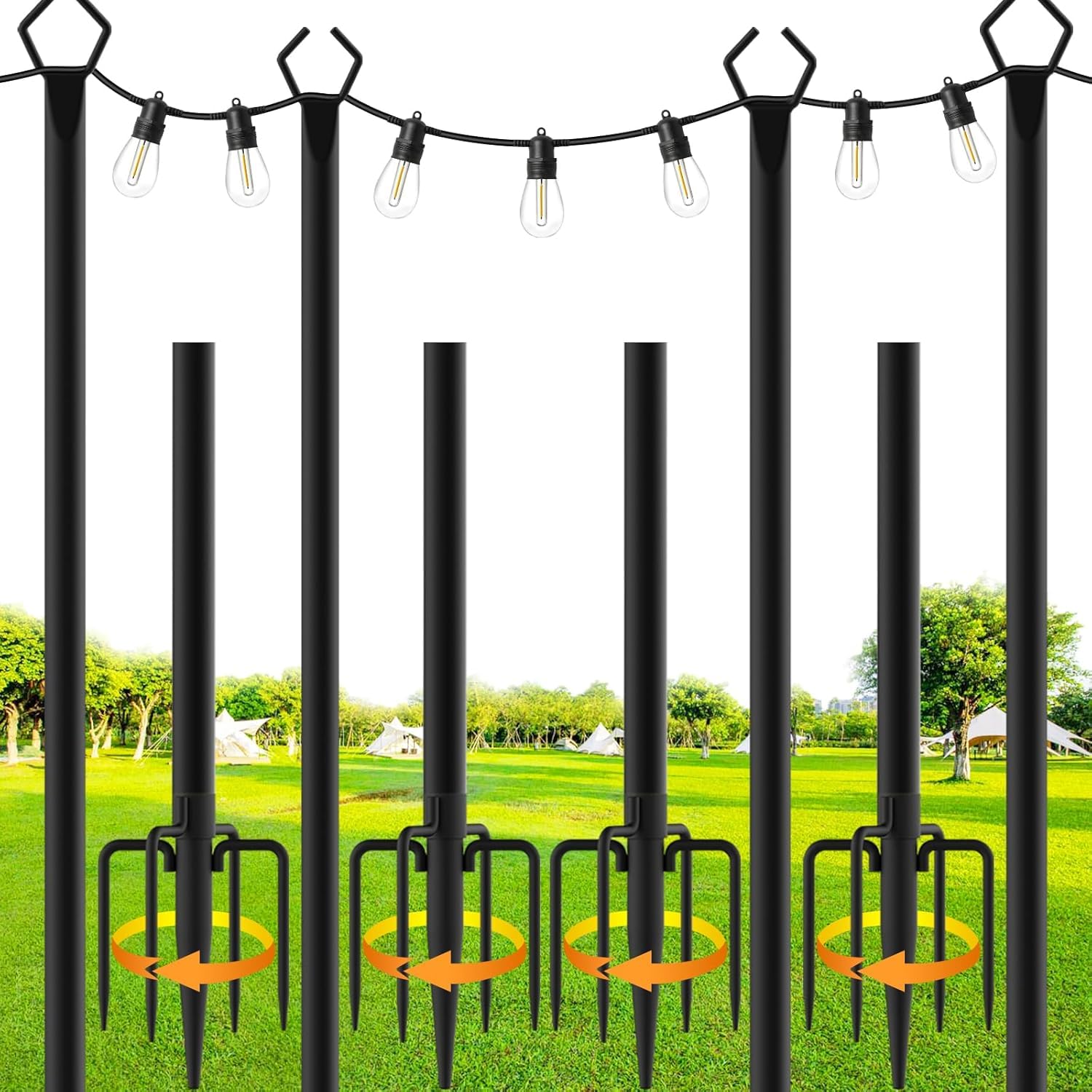 4 Pack String Light Poles,9.8 Ft Metal Poles with Fork for Outdoor String Lights,Outdoor Light Poles with Fork,Poles/Post/Stand for Outside,Patio,Deck,Backyard,Garden Wedding,Party
