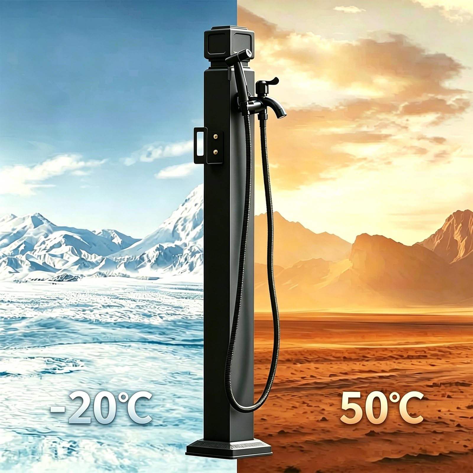 Poste de grifo exterior independiente moderno, columna de agua de jardín de acero inoxidable negro, grifo exterior a prueba de congelación para patio, trasero y césped(B,Height: 60cm/23.6in)