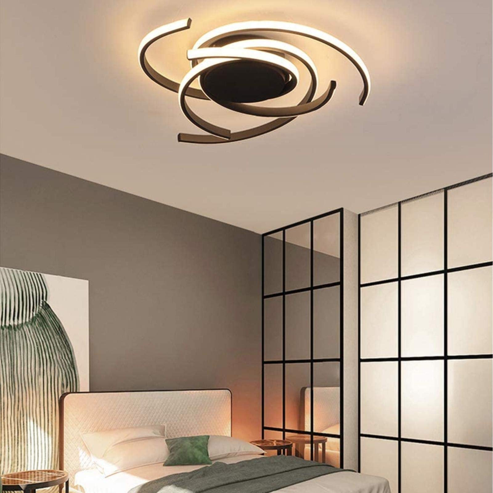 Lámpara de techo LED moderna regulable con control remoto Lámpara de isla de cocina Mesa de comedor Diseño de forma de flor espiral creativa Iluminación de araña de techo de acrílico de metal, Negro