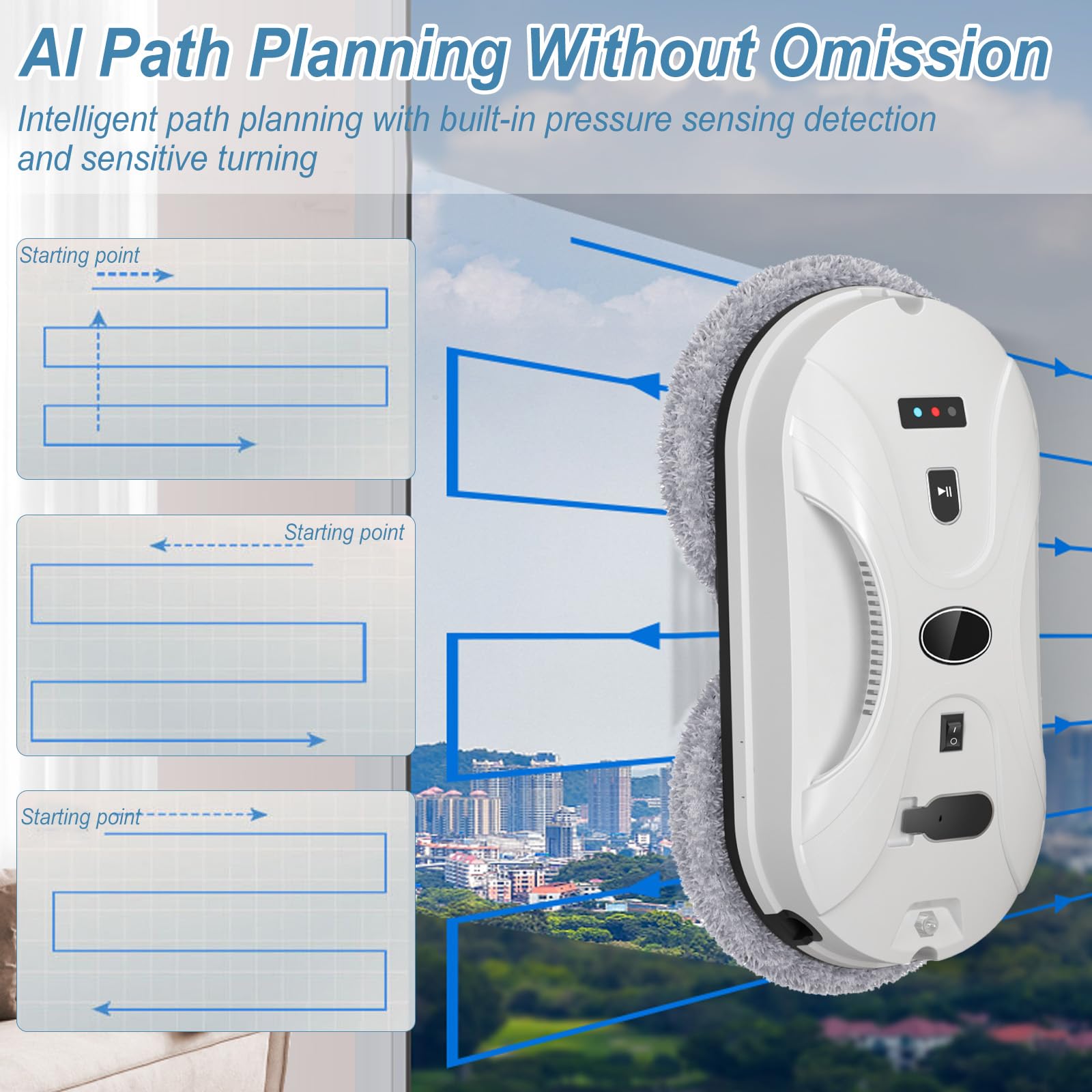 Robot limpiacristales, limpiacristales automático de 5600 Pa con mando a distancia y 10 paños; robot limpiacristales eléctrico con ventosa para cristales interiores y exteriores, azulejos