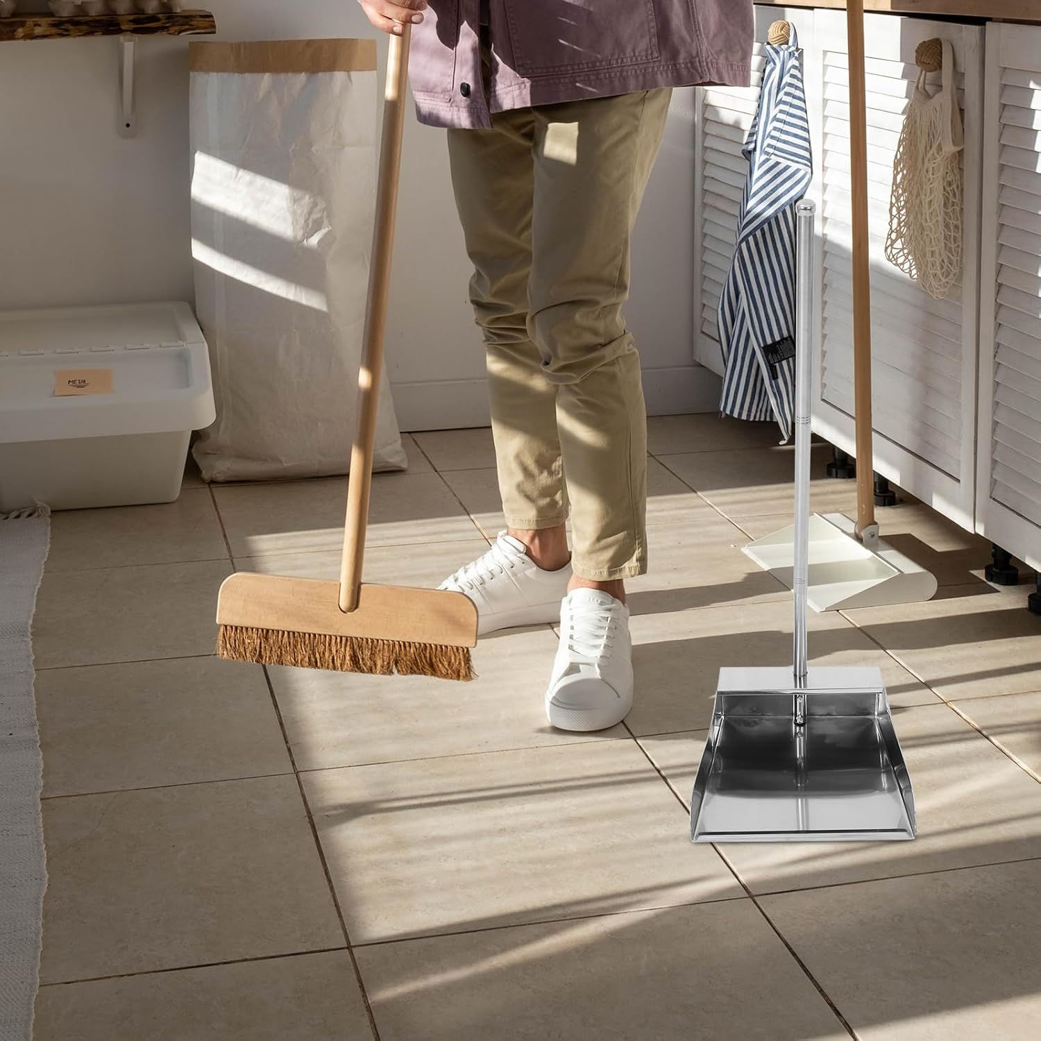 SAFIGLE Stainless Steel Dustpan for Effective Home Cleaning and Refuse Collection Duty Household Dustpan with Long Handle, Ideal for Home, and Garage Cleaning