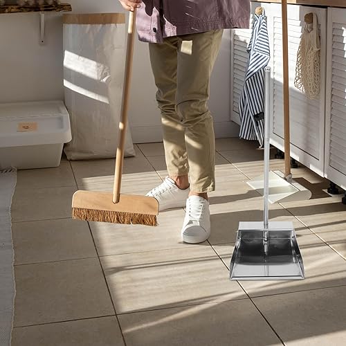 Miniatura 8 de Lurrose Recogedor de acero inoxidable recogedor con mango - Recogedor de pie para interior y exterior