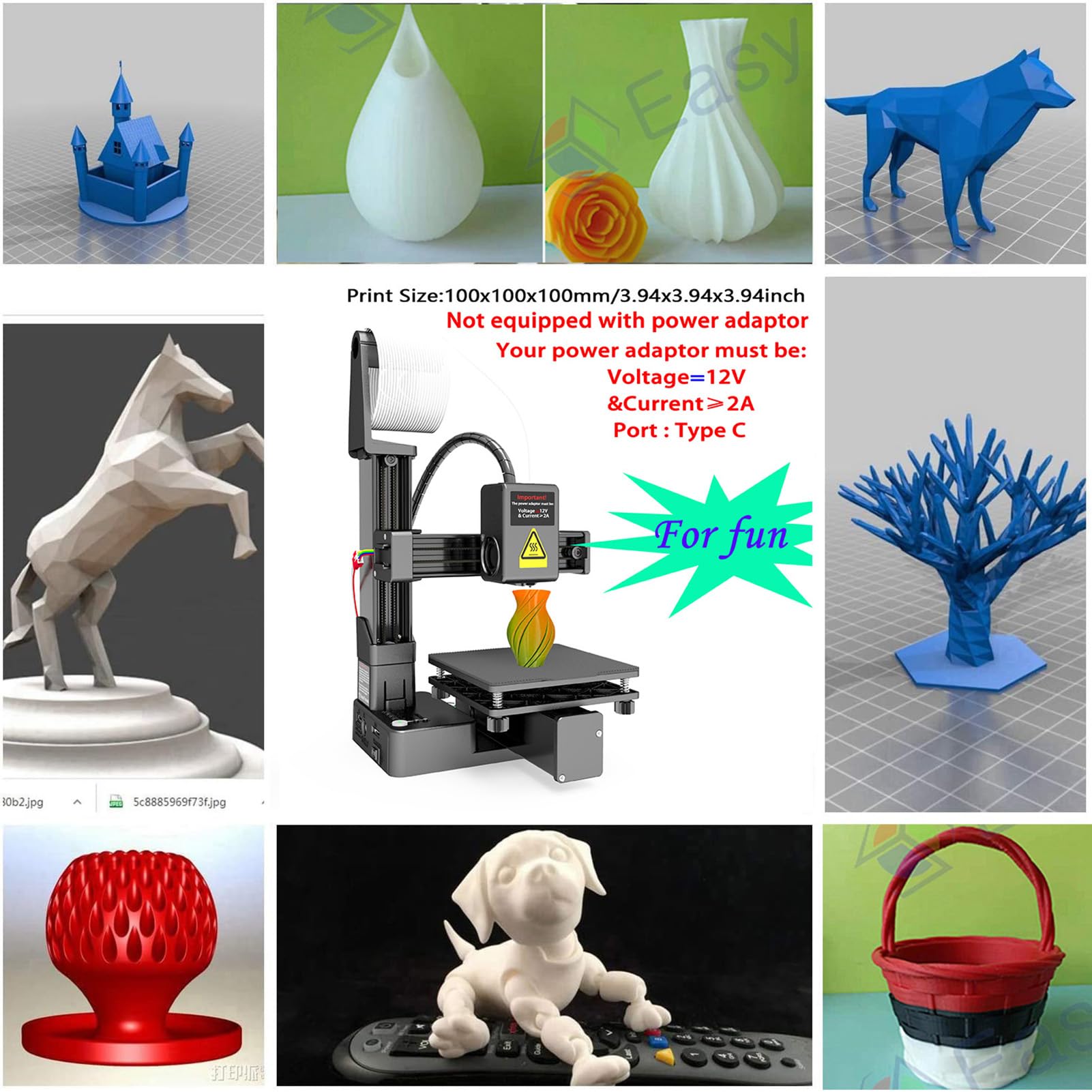 EasyThreed K10 Mini Stampante 3D Macchina da Stampa con Software Easyware per Hobbisti Formazione 100x100x100mm Dimensioni Costruttive Piattaforma Rimovibile Bianco (Nera)
