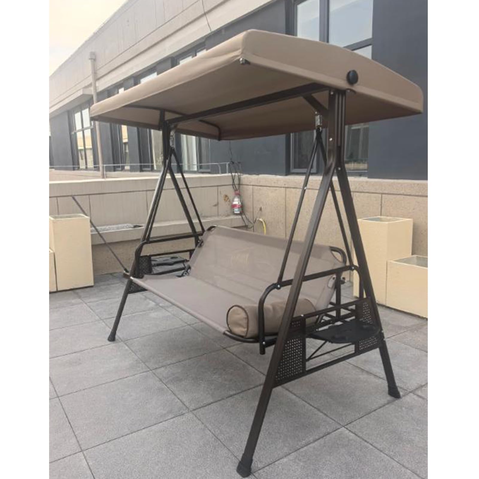 Toldo Superior de Repuesto para Silla Oscilante, Impermeable Toldo Balancin Jardin 3 Plazas, Recambio Fundas Columpio Extraíble y Toldo(Coffe,Canopy)