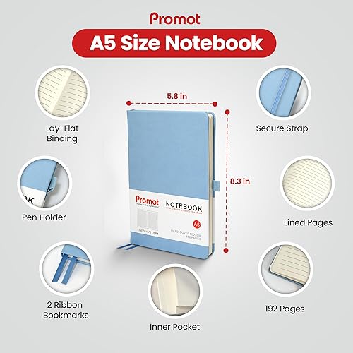 Miniatura 6 de Promot Cuaderno de diario rayado, cuaderno de escritura A5 de alta calidad, 192 páginas, mediano de 5.5 x 8.2 pulgadas, papel grueso de 3.53 ozm,
