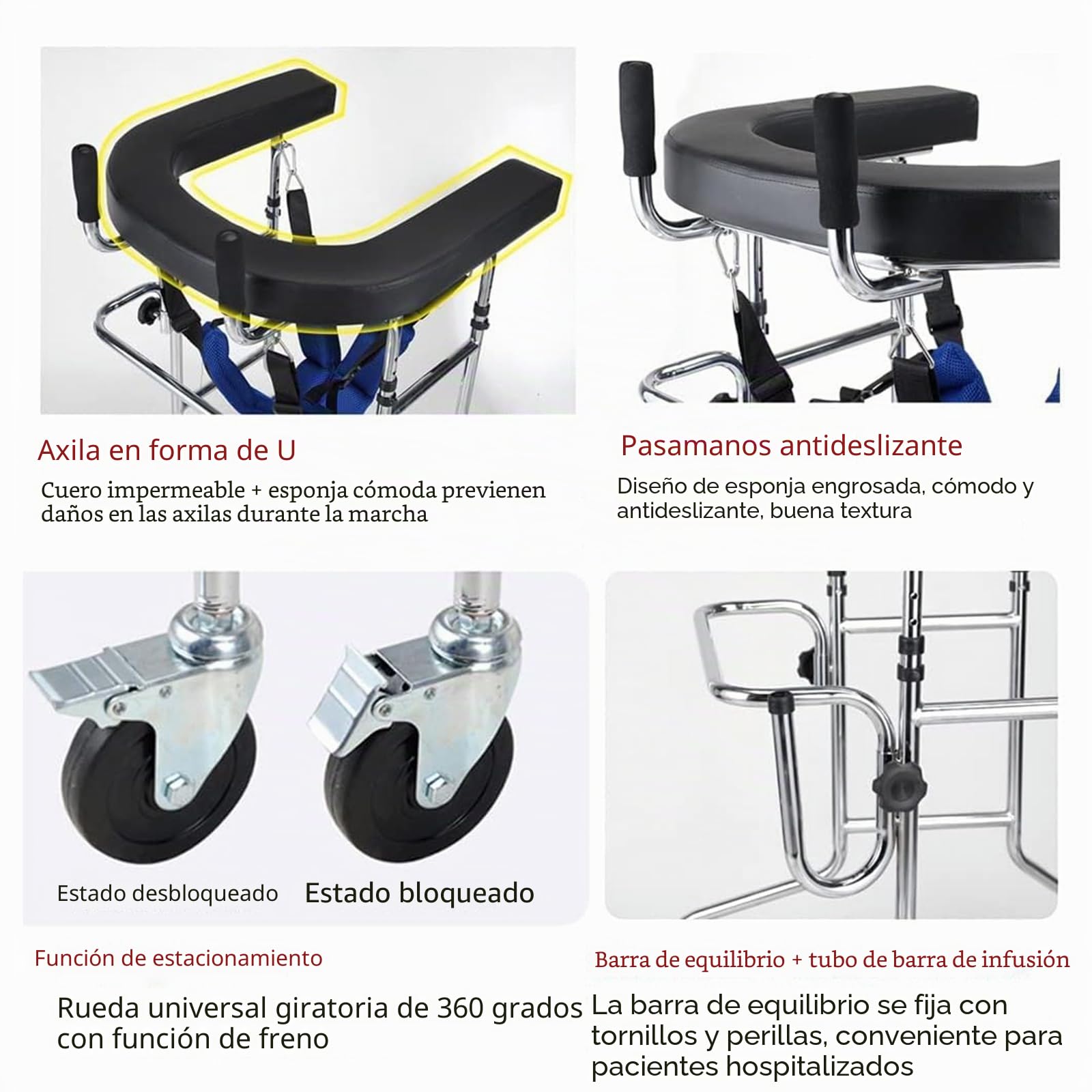 Andador vertical para personas mayores con asiento, para rehabilitación de hemiplejia, para adultos, portátil, andador, ideal para personas con discapacidad, 100-125 cm