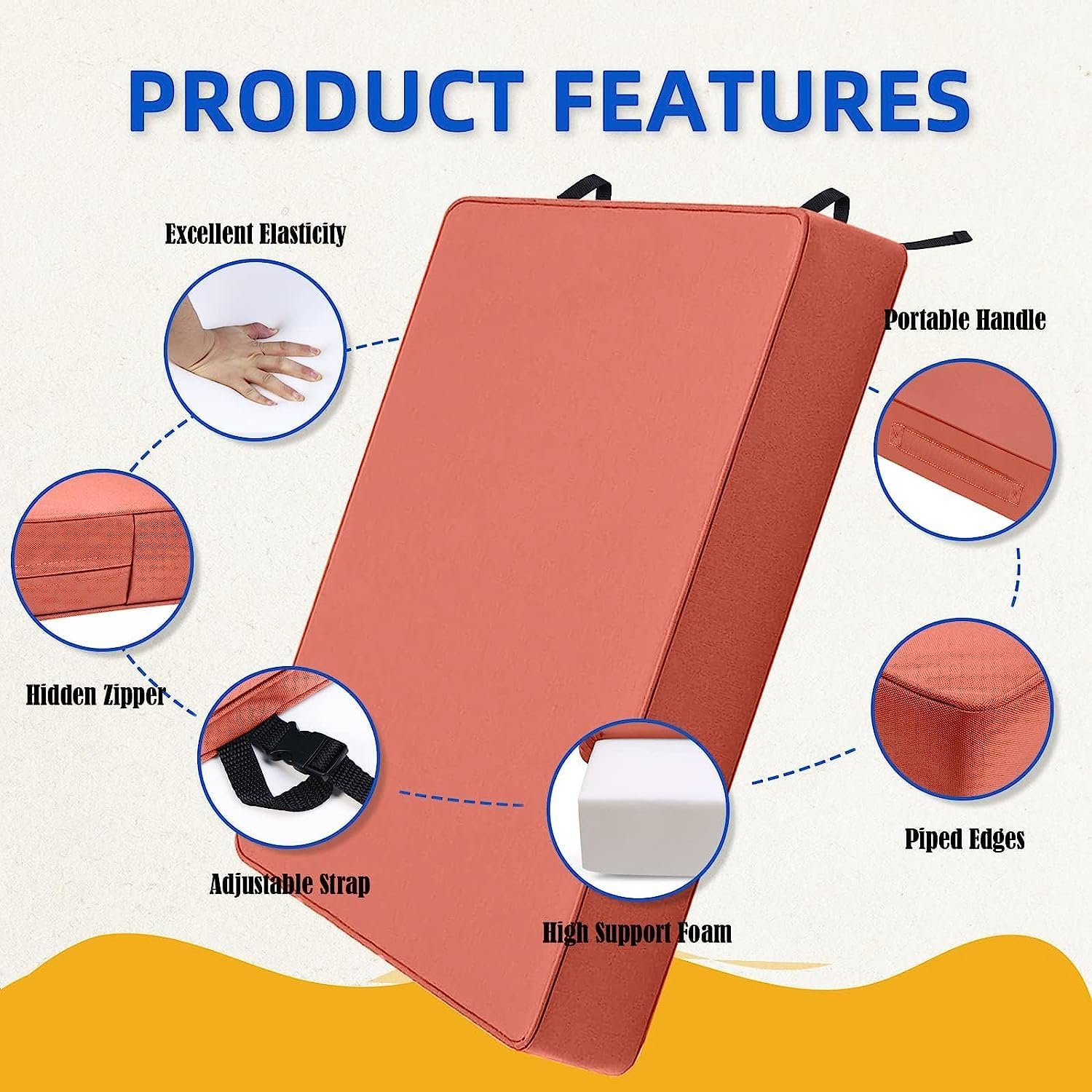 24 inch outdoor chair cushion set of 2, waterproof patio seat cushions for dining chairs, high-density foam garden bench cushions with ties, uv resistant indoor/outdoor use, spice 2pc spice 24x22x4 inch 2 pack