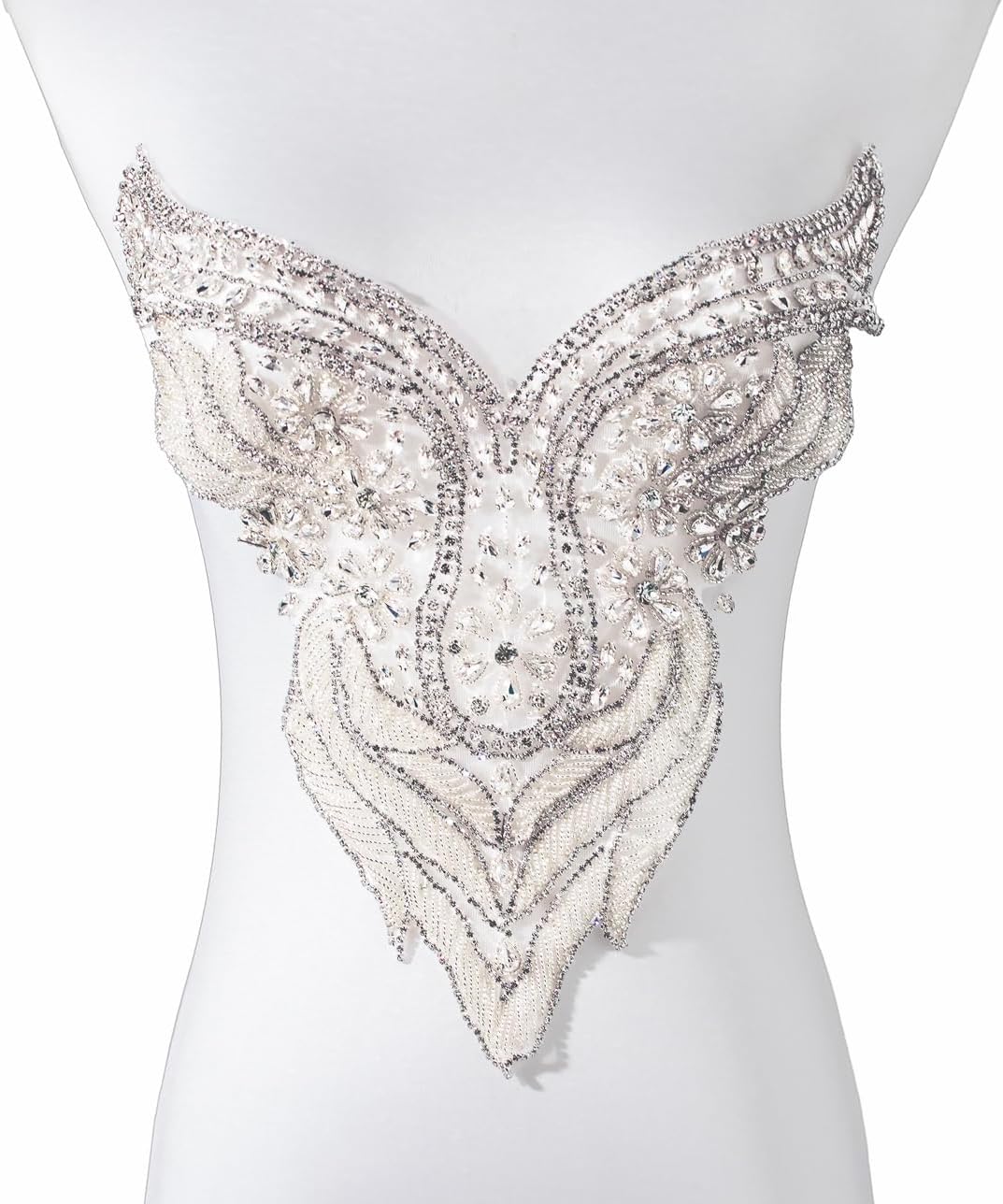 Handmade Bodice Rhinestones DIY Clothing Accessories Applique Sewing Glass Beads Stones Crystal Trim Patches for Dress Decoration (White)