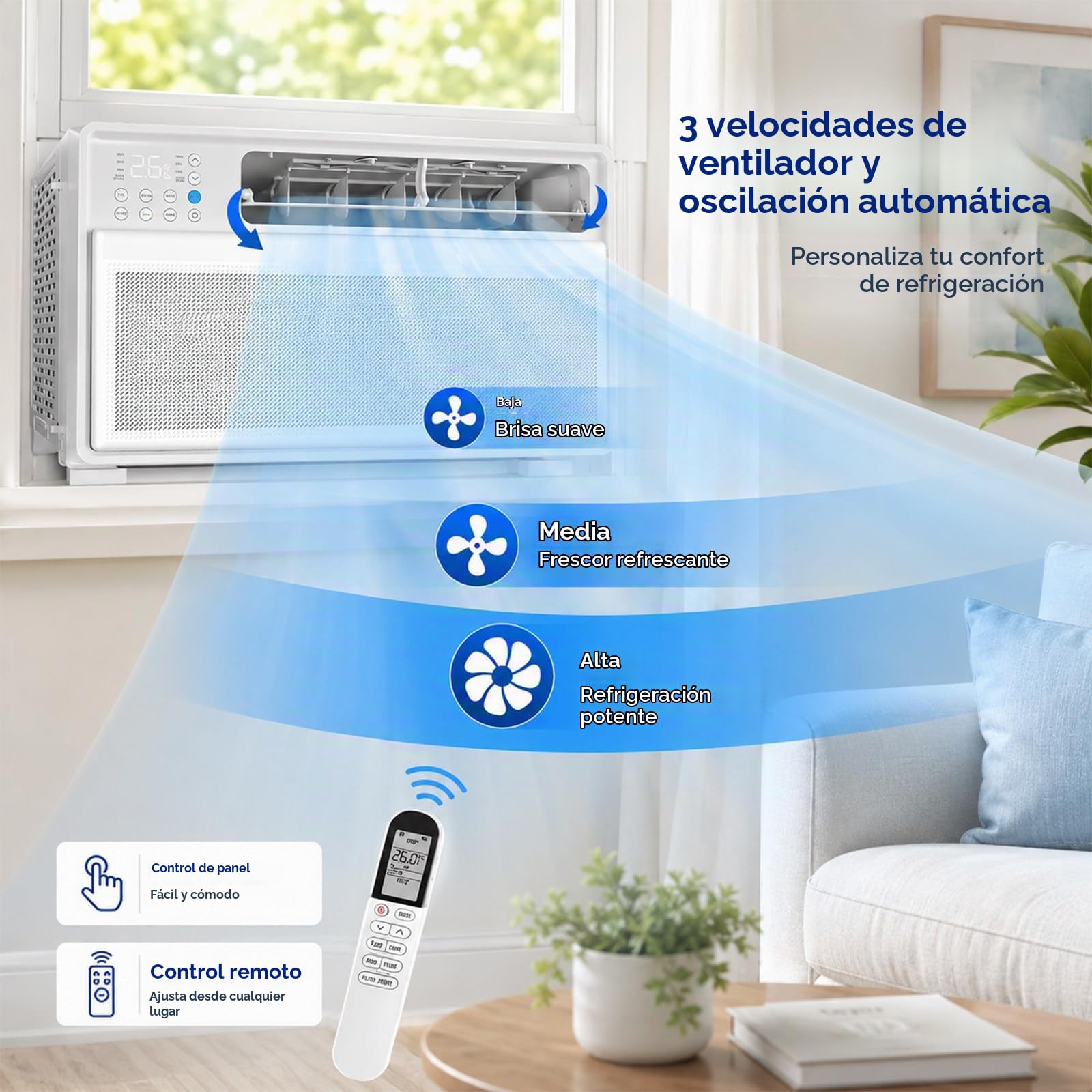 Aire Acondicionado de Ventana Inverter 9000 BTU, Enfría hasta 19 m², Aire Acondicionado de Ventana Ultrasilencioso, Inverter DC, 3 Modos de Refrigeración, para Dormitorio