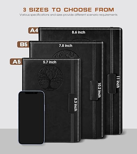 Miniatura 2 de Cuaderno rayado para mujeres y hombres, 256 páginas, tamaño A4, grande, de tapa dura, de cuero, para escribir, viajes, negocios, trabajo, escuela,